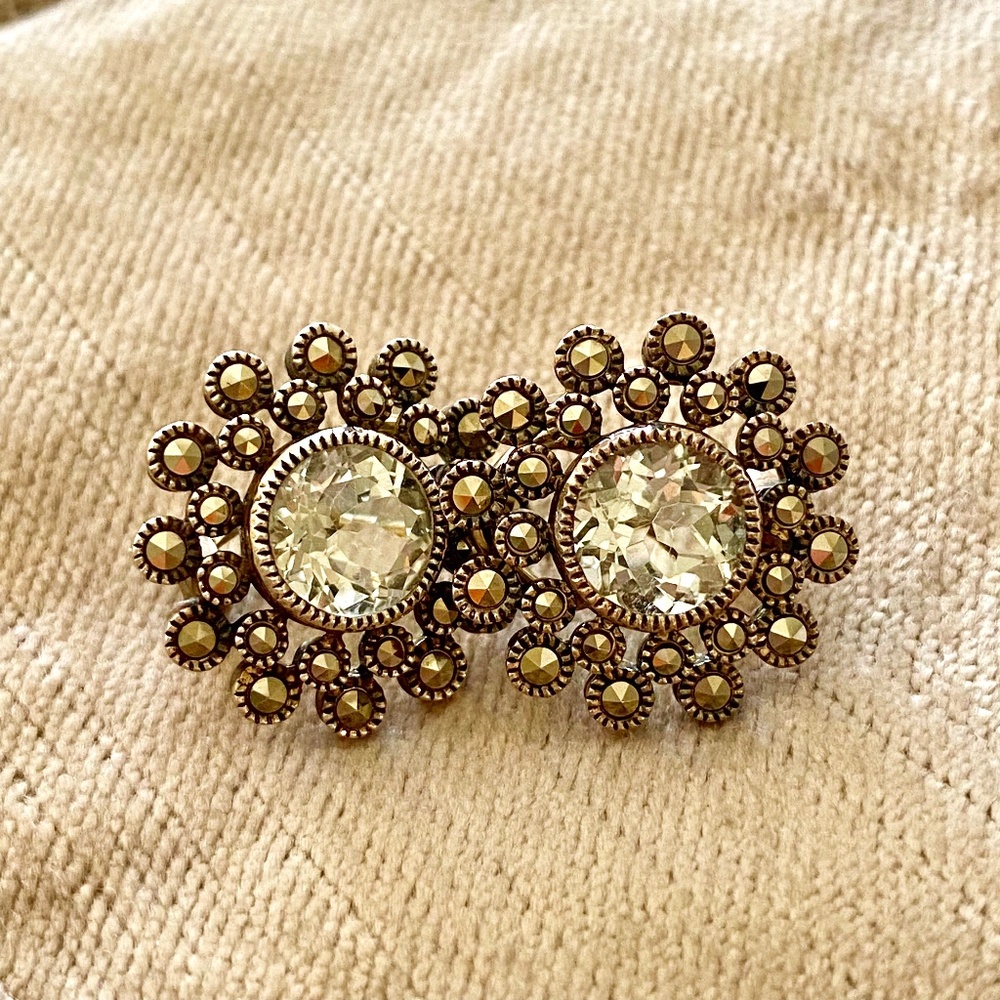 Sterling Silver Green Amethyst Sun Earrings